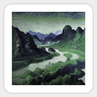 Li River painting, Vincent van Gogh style, oil on canvas Sticker